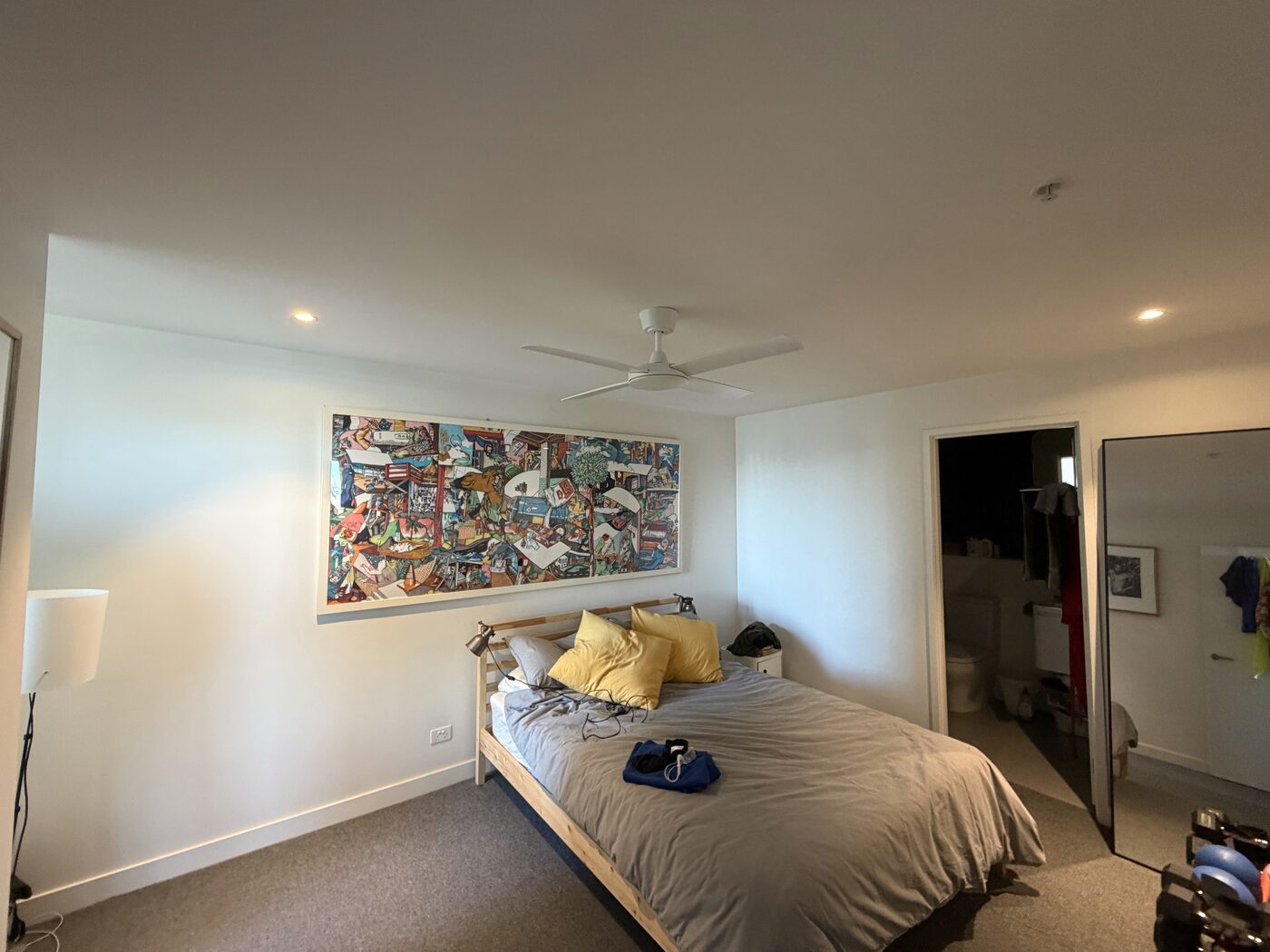 Ceiling fan installed in a bedroom