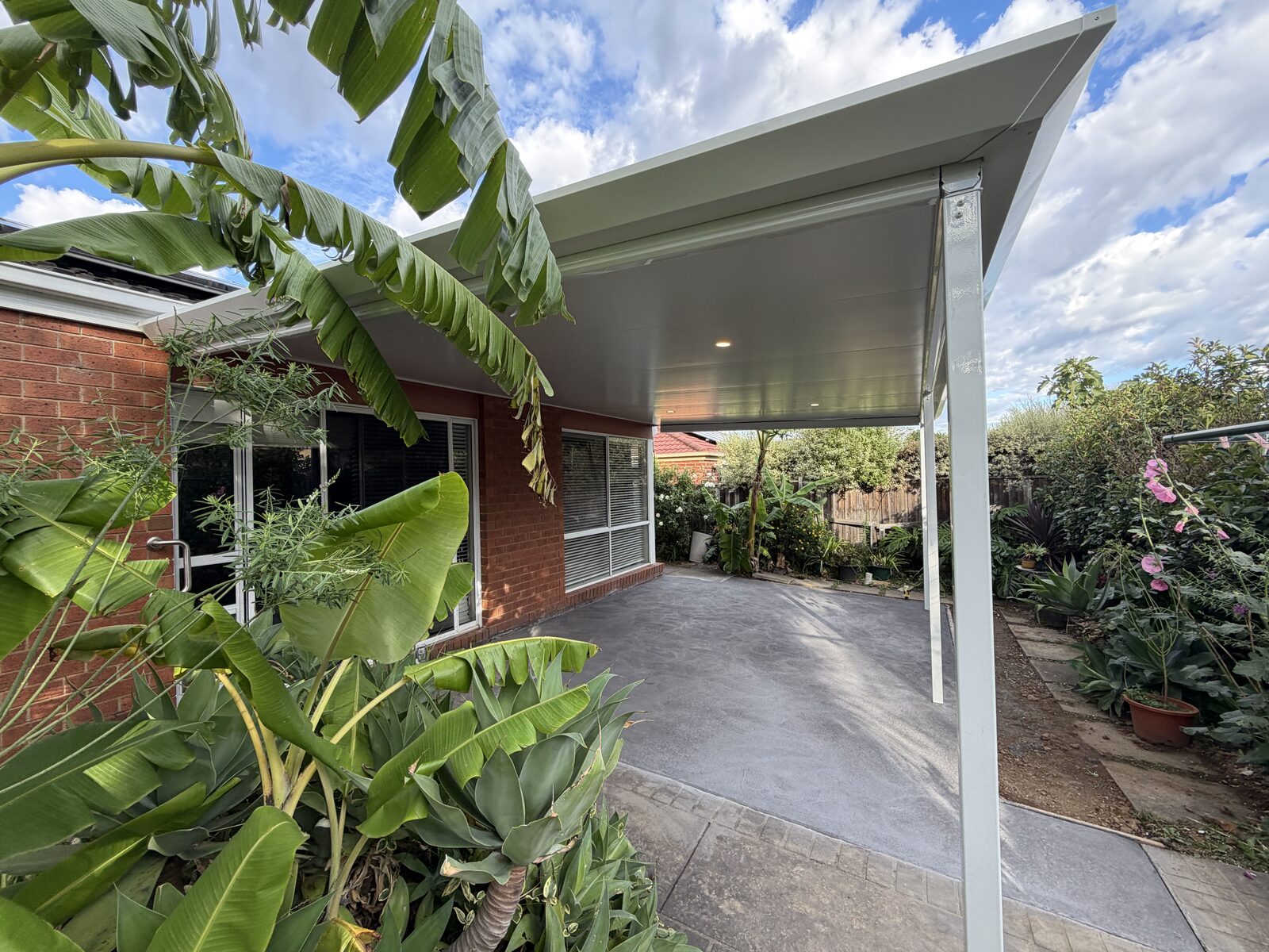 Downlights installed in an outdoor alfresco patio area