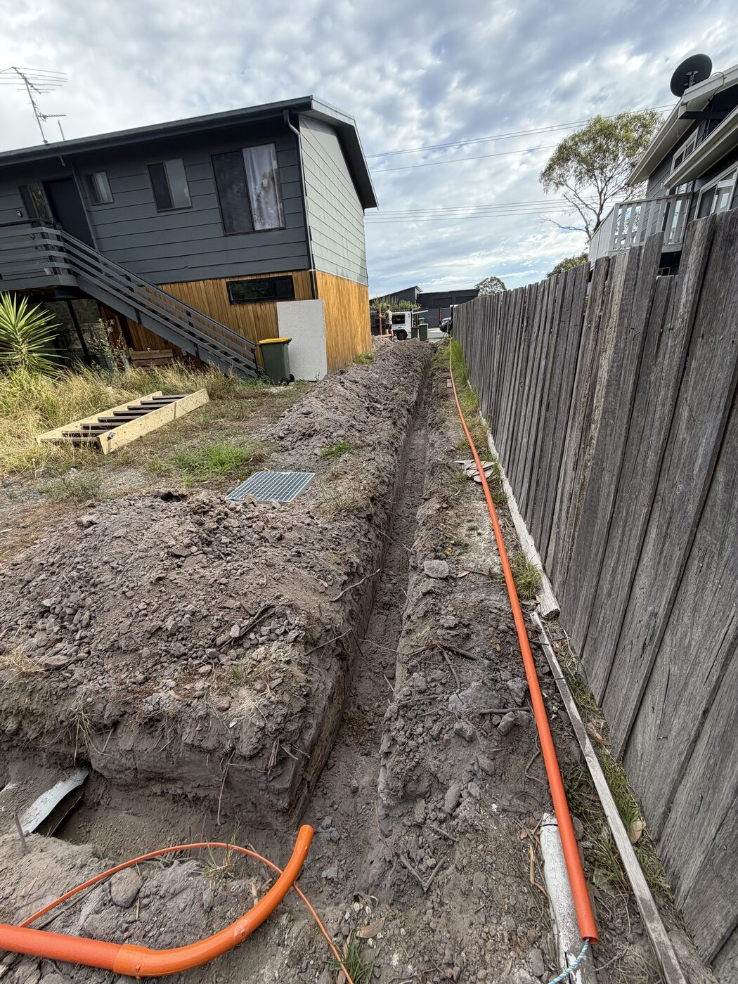 Underground conduit trenching at a new build