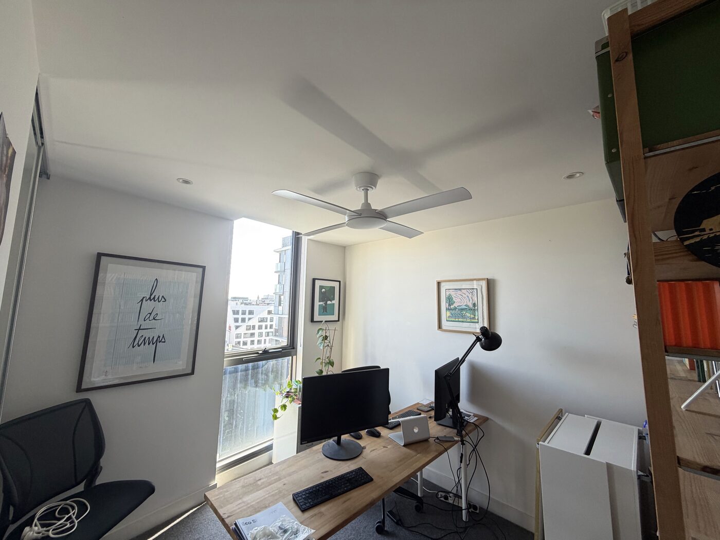 Ceiling fan installed in a home office