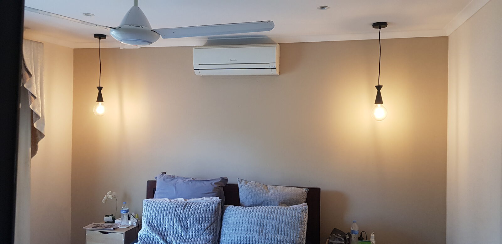 Split system air conditioning unit installed in a bedroom